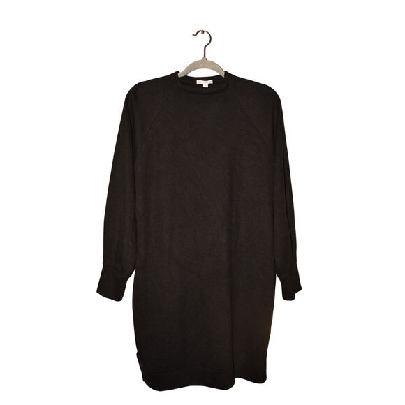 GB NEW $59 Black High Neck‎ Long Sleeve Ribbed Tunic Sweater Dress Large - Picture 1 of 3